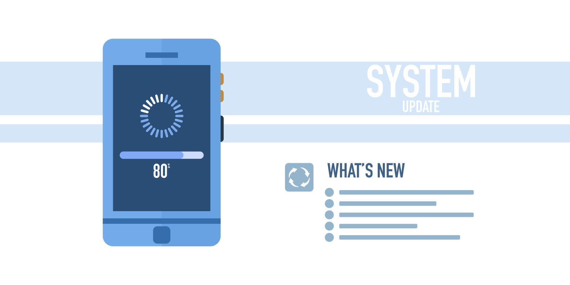System update concept improves performance. Application updates are downloaded from the cloud. Stability and security by fixing bugs and adding new features for smartphones. Flat illustration. vector