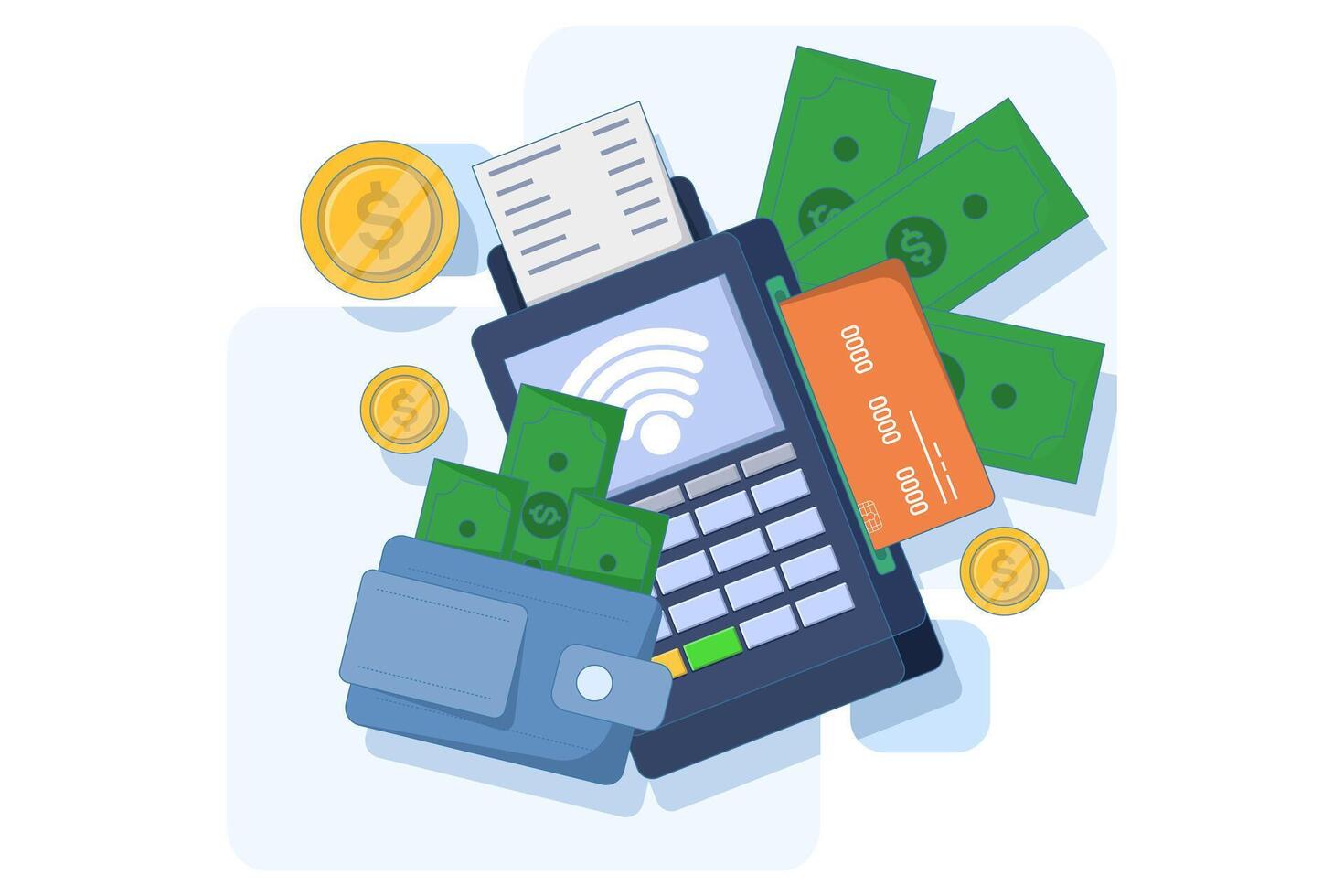Concept of digital money, wallet, transaction, technology, online payment, mobile payment, save money digitally, transfer app. vector
