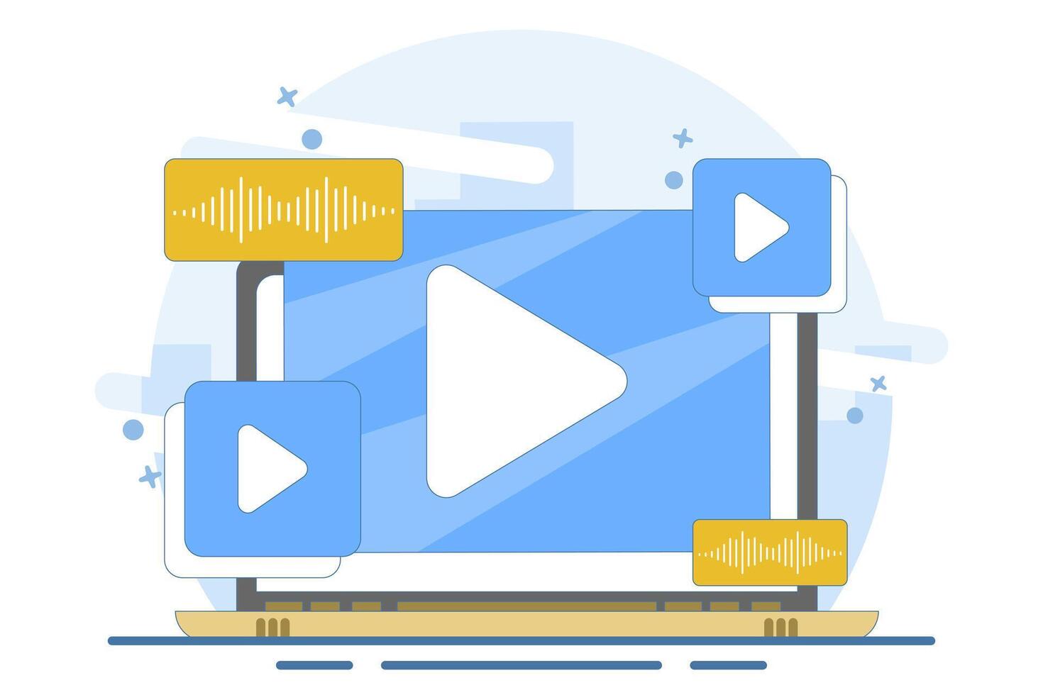 player screen concept on smart device, online content with window for landing page, UI, mobile app, Education or e-learning and tutorial. Flat illustration. vector