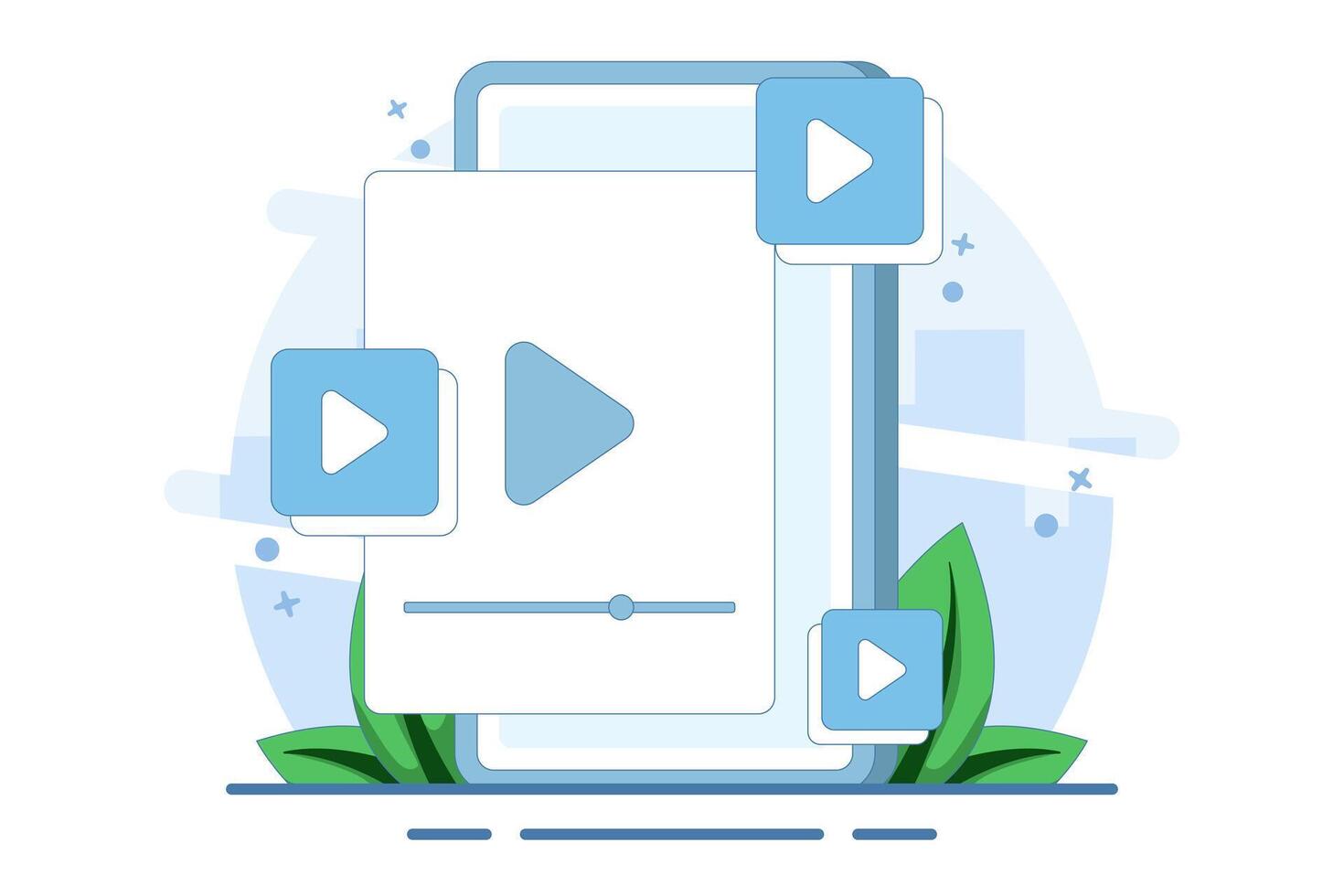 player screen concept on smart device, online content with window for landing page, UI, mobile app, Education or e-learning and tutorial. Flat illustration. vector