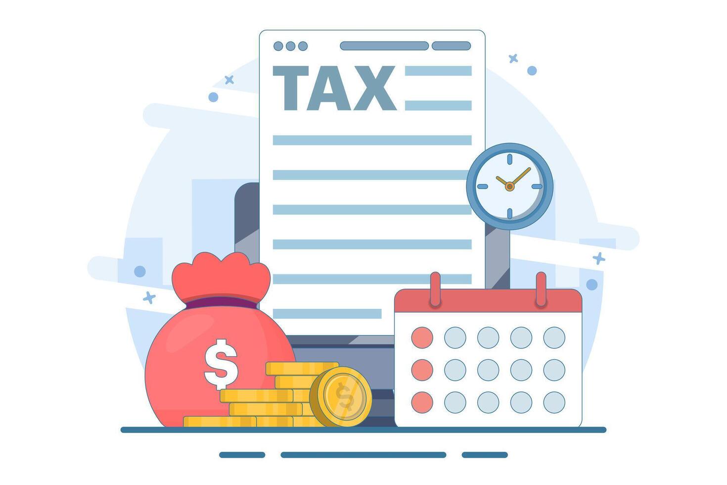 Tax payment concept, Document, Tax form, Audit, Financial research report and calculation, Financial Accounting, Tax payment. Flat illustration template. vector