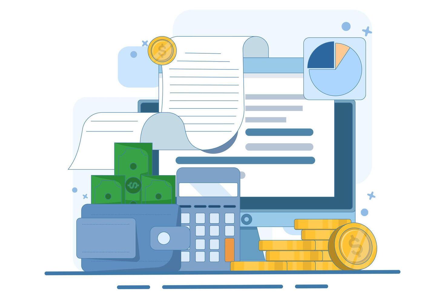 Business process analyst concept, exploring and developing big data, goals and objectives, Data analyst. analyzing business plans, finance, marketing, investment. vector