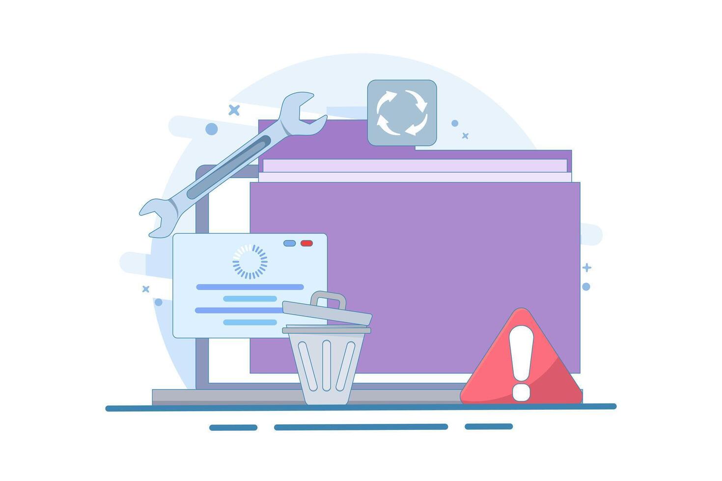 Data Recovery Concept, HDD repair icon. Recovery process. data storage backup, hardware disk repair service. system recovery process. data recovery information on database. vector