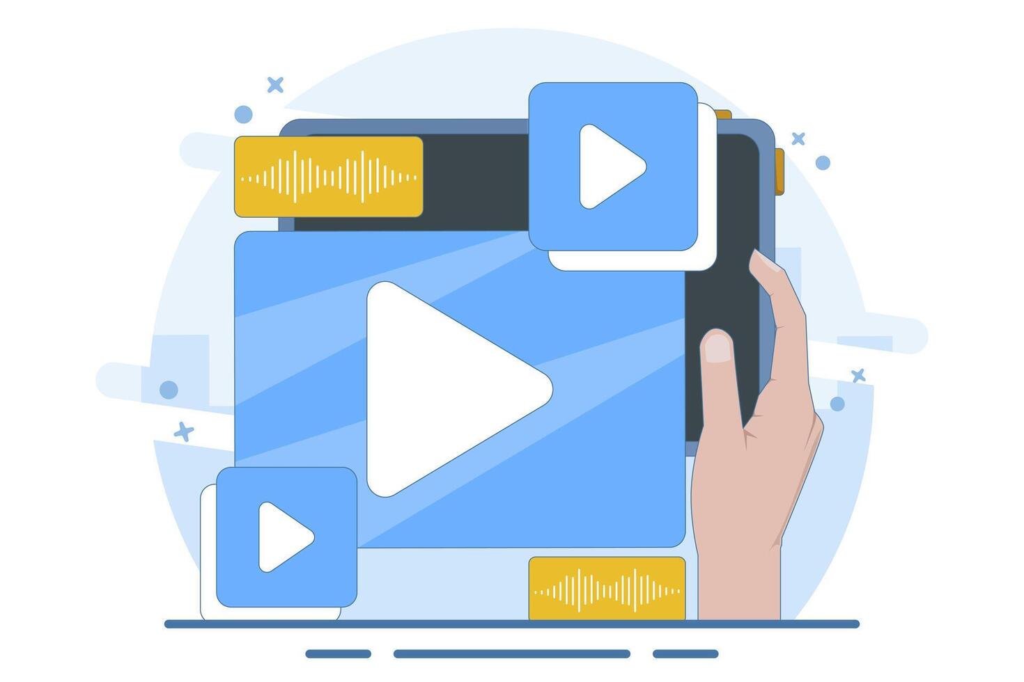 player screen concept on smart device, online content with window for landing page, UI, mobile app, Education or e-learning and tutorial. Flat illustration. vector