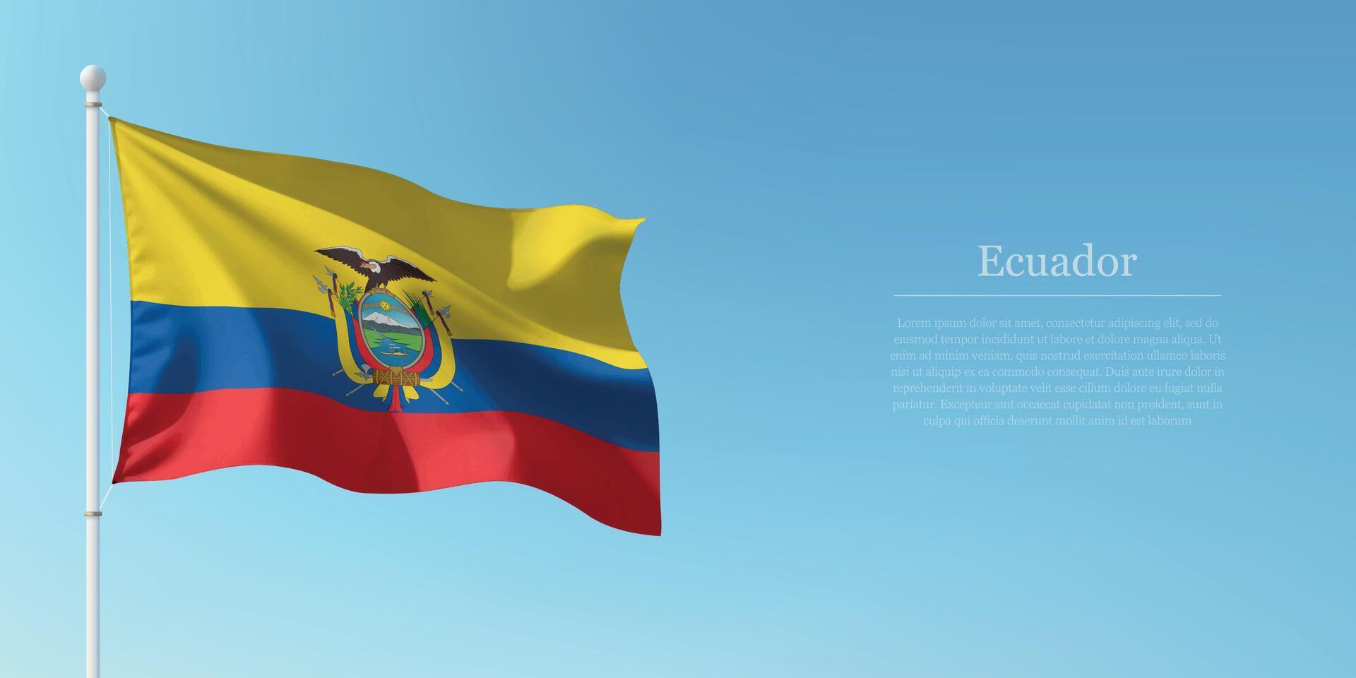 Waving Flag of Ecuador Against Clear Blue Sky Copyspace vector