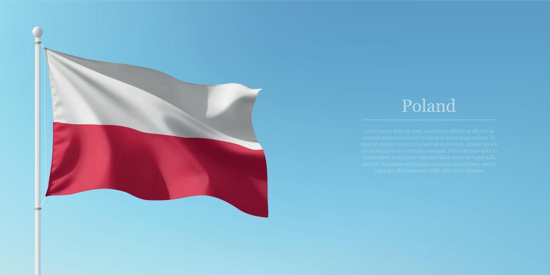 Waving Flag of Poland Against Clear Blue Sky Copyspace vector