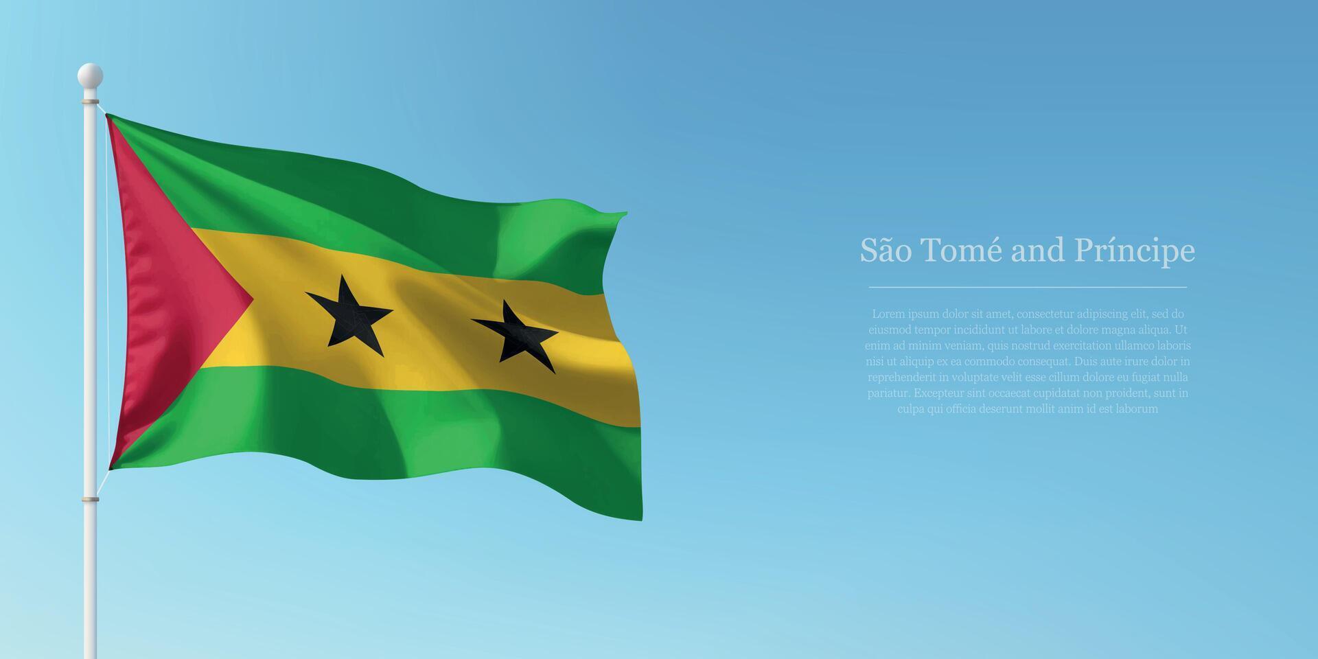 Waving Flag of Sao Tome and Principe Against Clear Blue Sky Copyspace vector