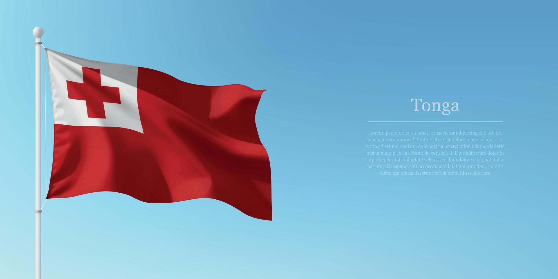 Waving Flag of Tonga Against Clear Blue Sky Copyspace vector