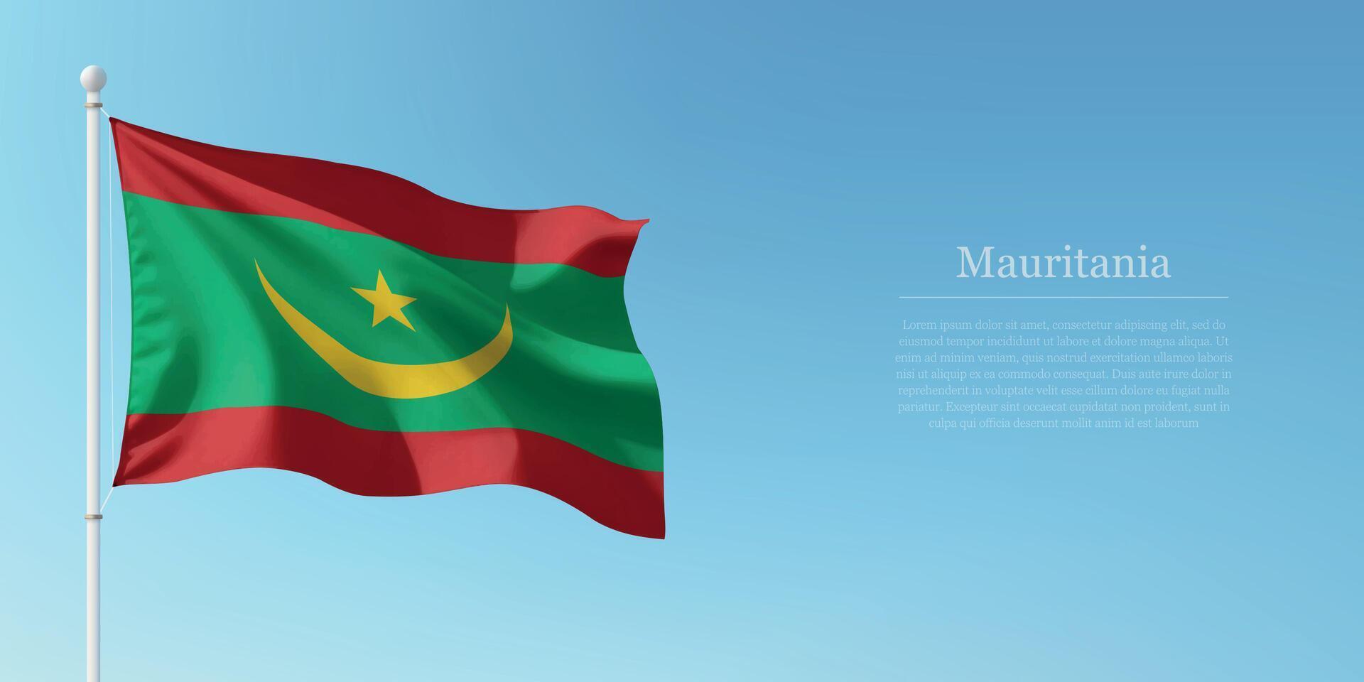 Waving Flag of Mauritania Against Clear Blue Sky Copyspace vector