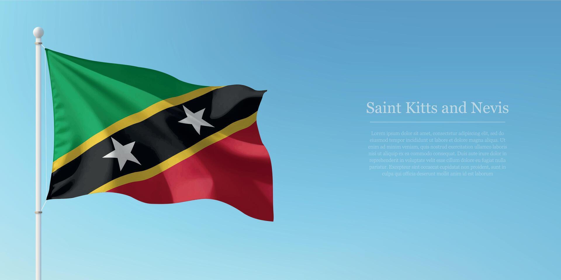 Waving Flag of Saint Kitts and Nevis Against Clear Blue Sky Copyspace vector