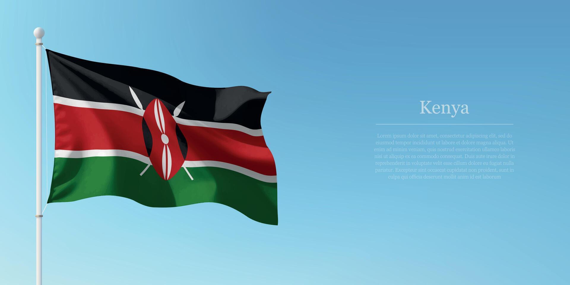 Waving Flag of Kenya Against Clear Blue Sky Copyspace vector