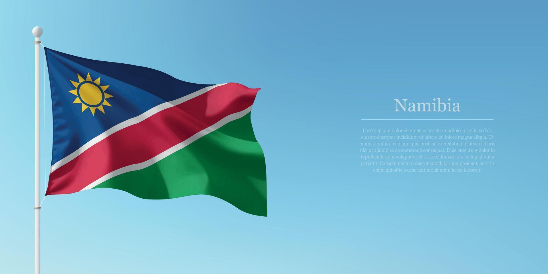 Waving Flag of Namibia Against Clear Blue Sky Copyspace vector