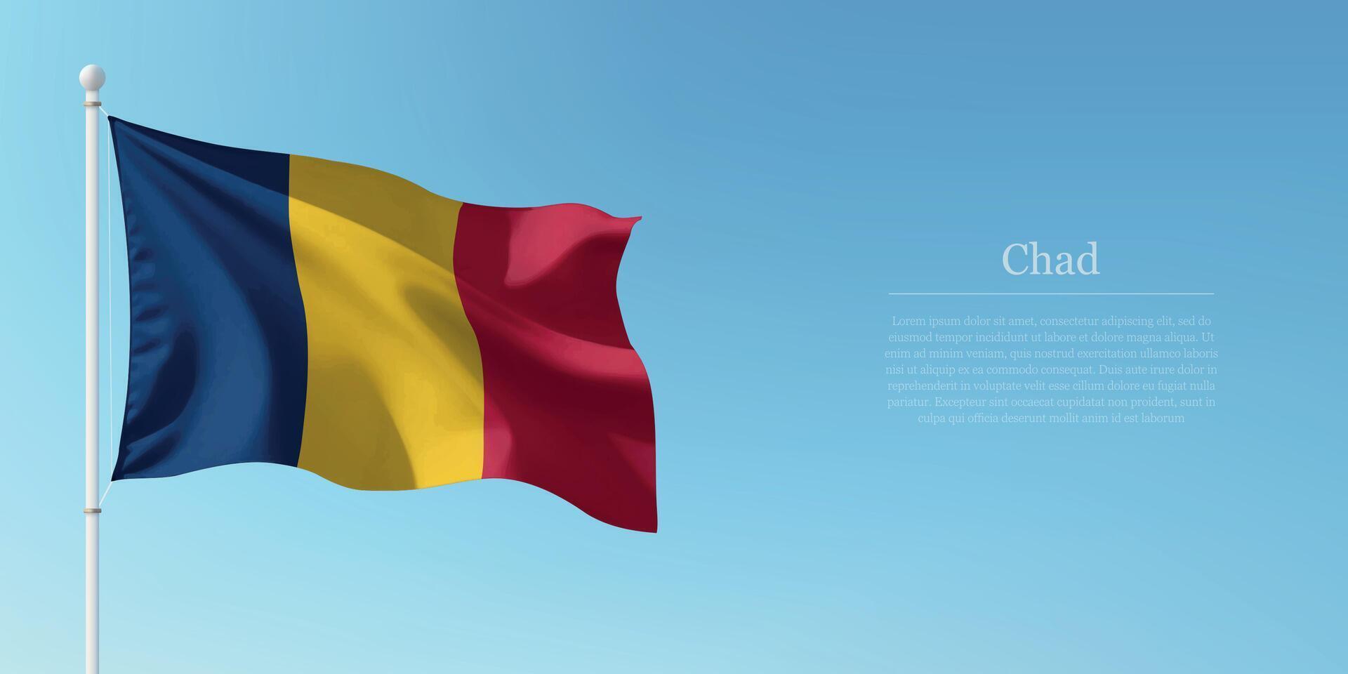 Waving Flag of Chad Against Clear Blue Sky Copyspace vector