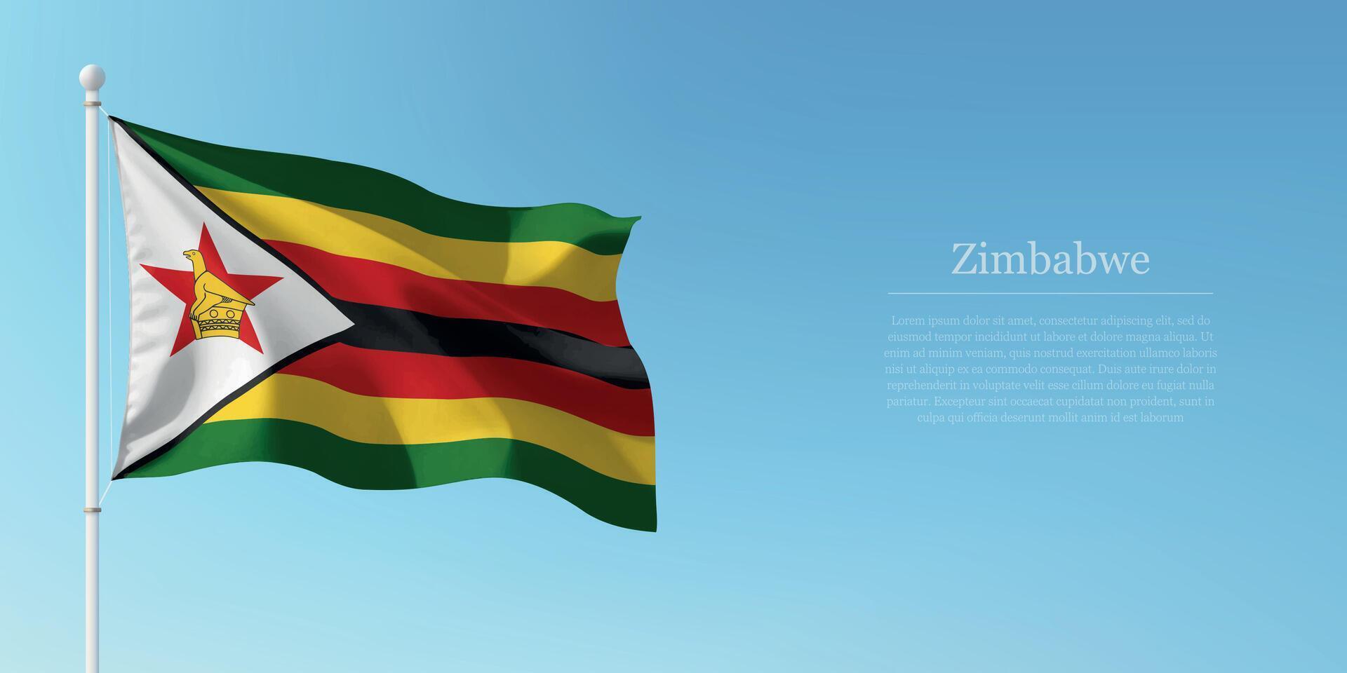 Waving Flag of Zimbabwe Against Clear Blue Sky Copyspace vector