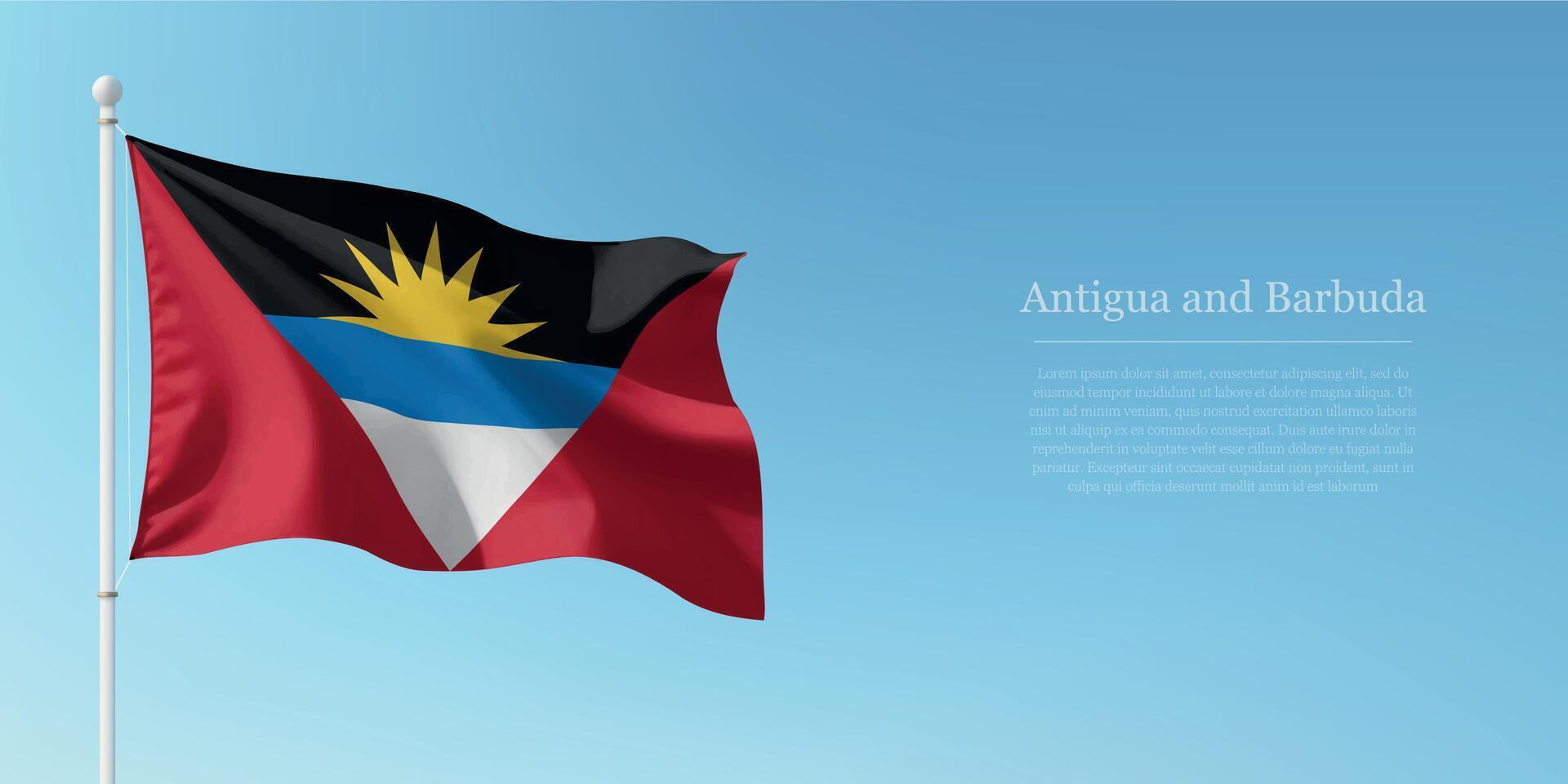 Waving Flag of Antigua and Barbuda Against Clear Blue Sky Copyspace vector