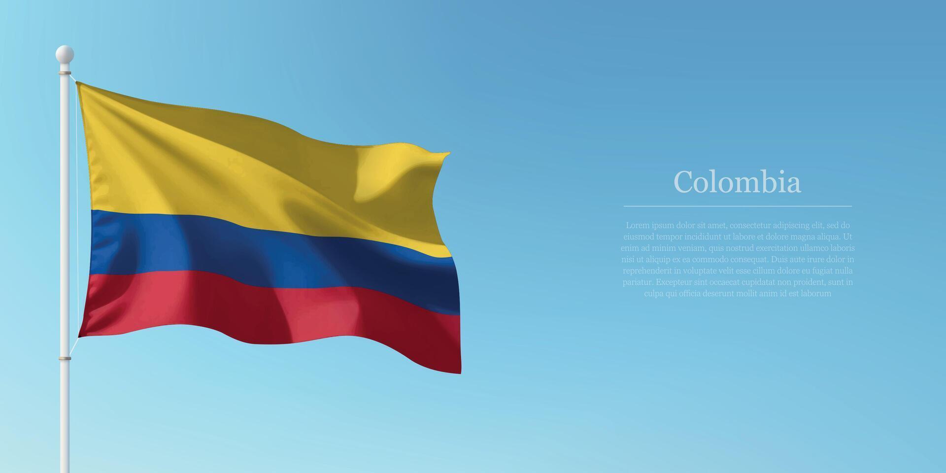 Waving Flag of Colombia Against Clear Blue Sky Copyspace vector