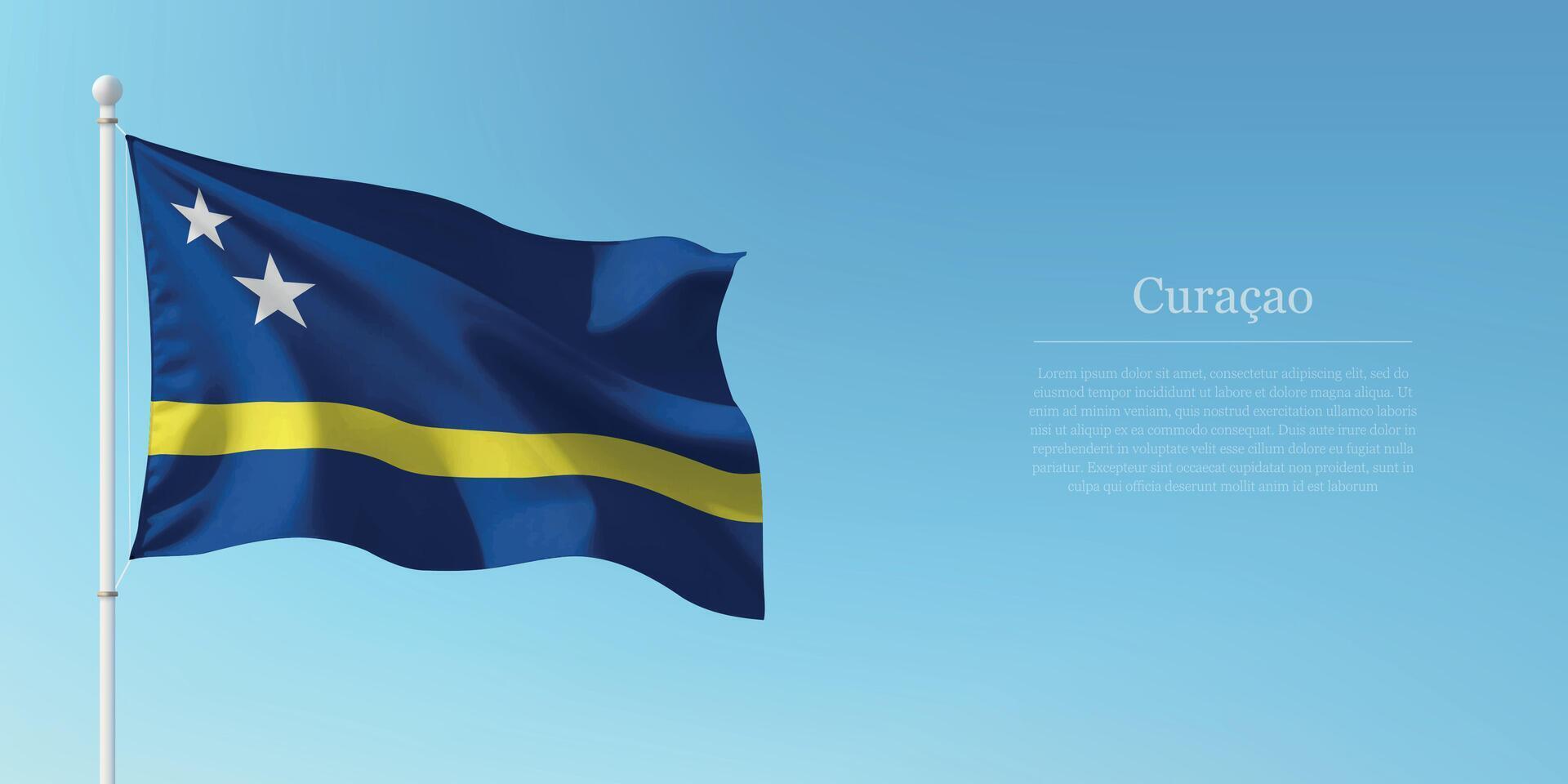Waving Flag of Curacao Against Clear Blue Sky Copyspace vector