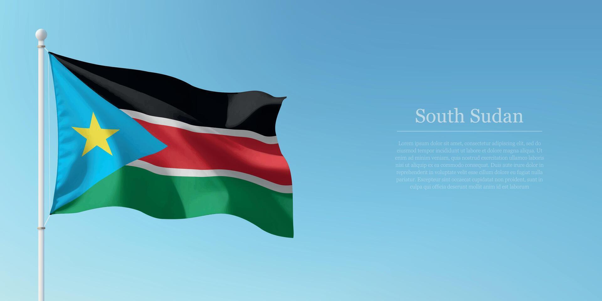 Waving Flag of South Sudan Against Clear Blue Sky Copyspace vector