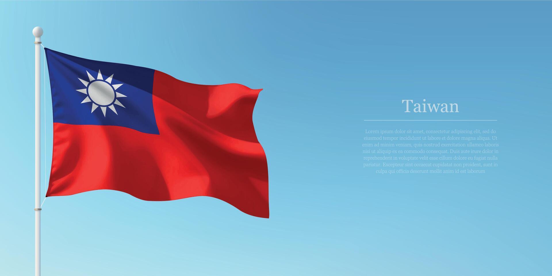 Waving Flag of Taiwan Against Clear Blue Sky Copyspace vector