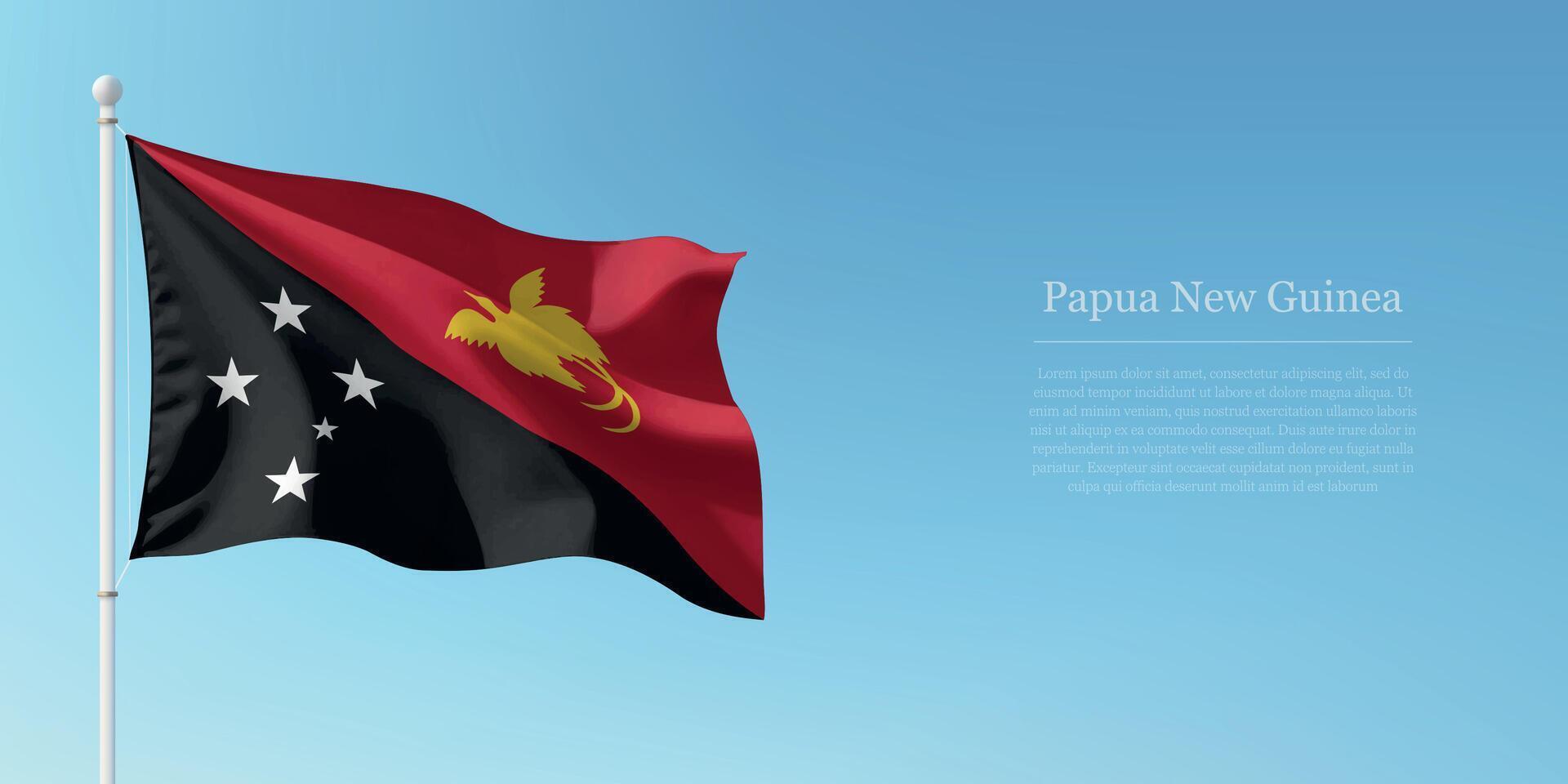 Waving Flag of Papua New Guinea Against Clear Blue Sky Copyspace vector