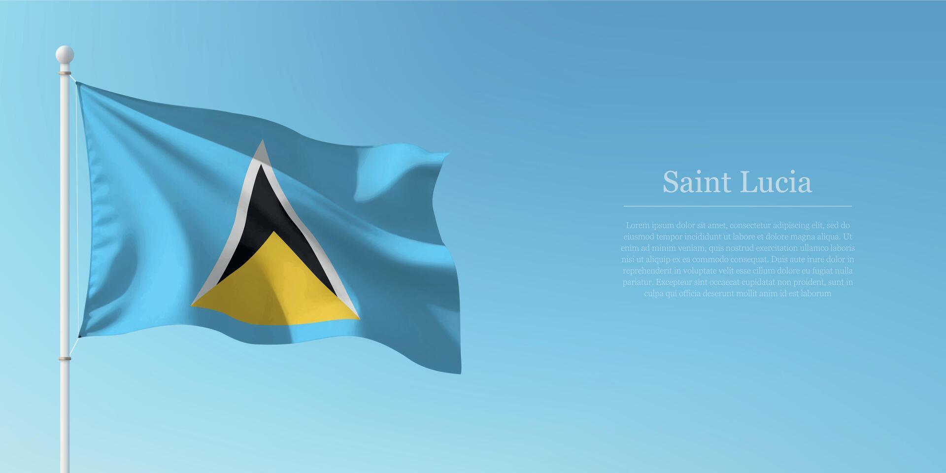 Waving Flag of Saint Lucia Against Clear Blue Sky Copyspace vector