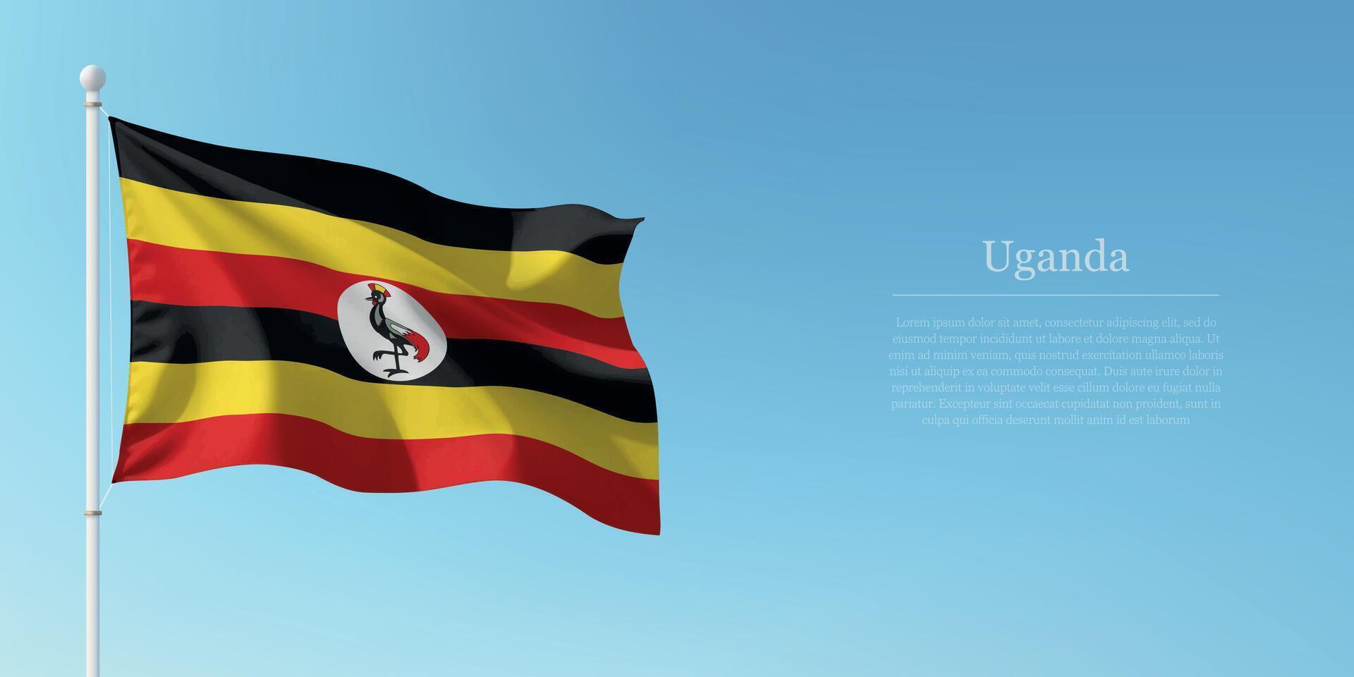 Waving Flag of Uganda Against Clear Blue Sky Copyspace vector