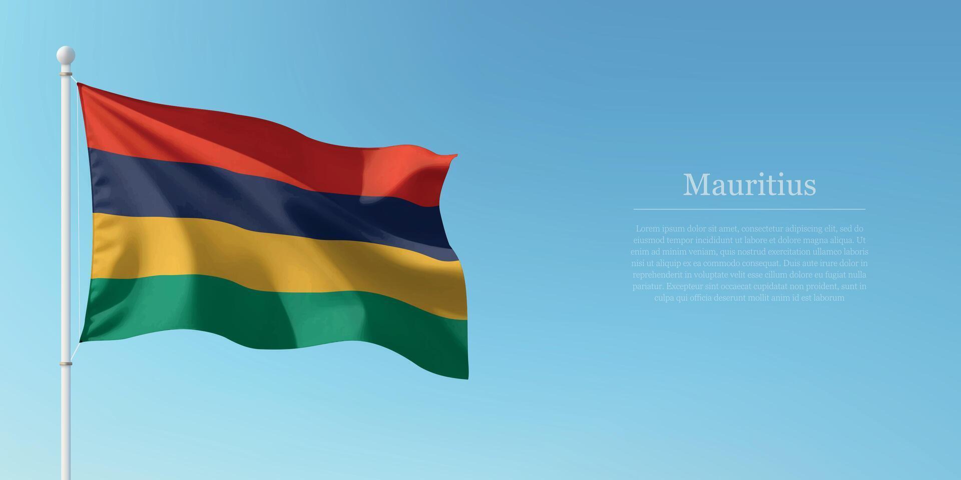Waving Flag of Mauritius Against Clear Blue Sky Copyspace vector