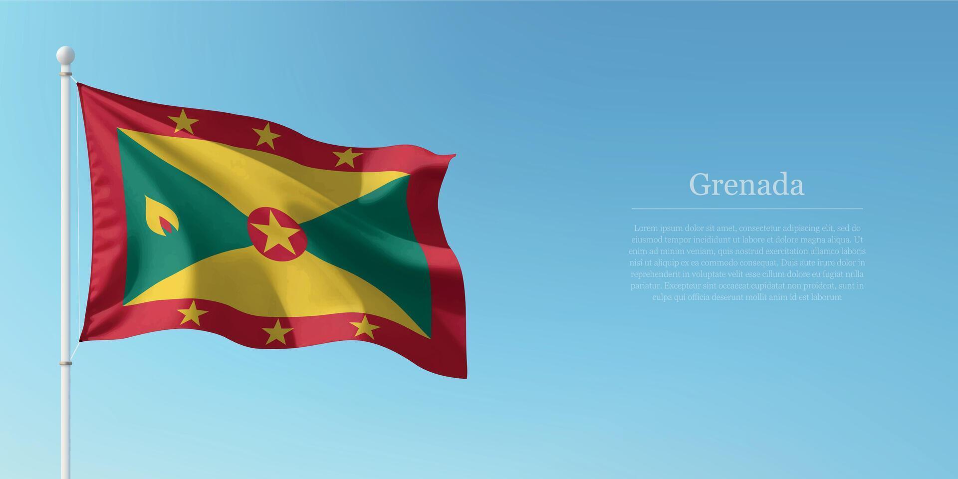 Waving Flag of Grenada Against Clear Blue Sky Copyspace vector