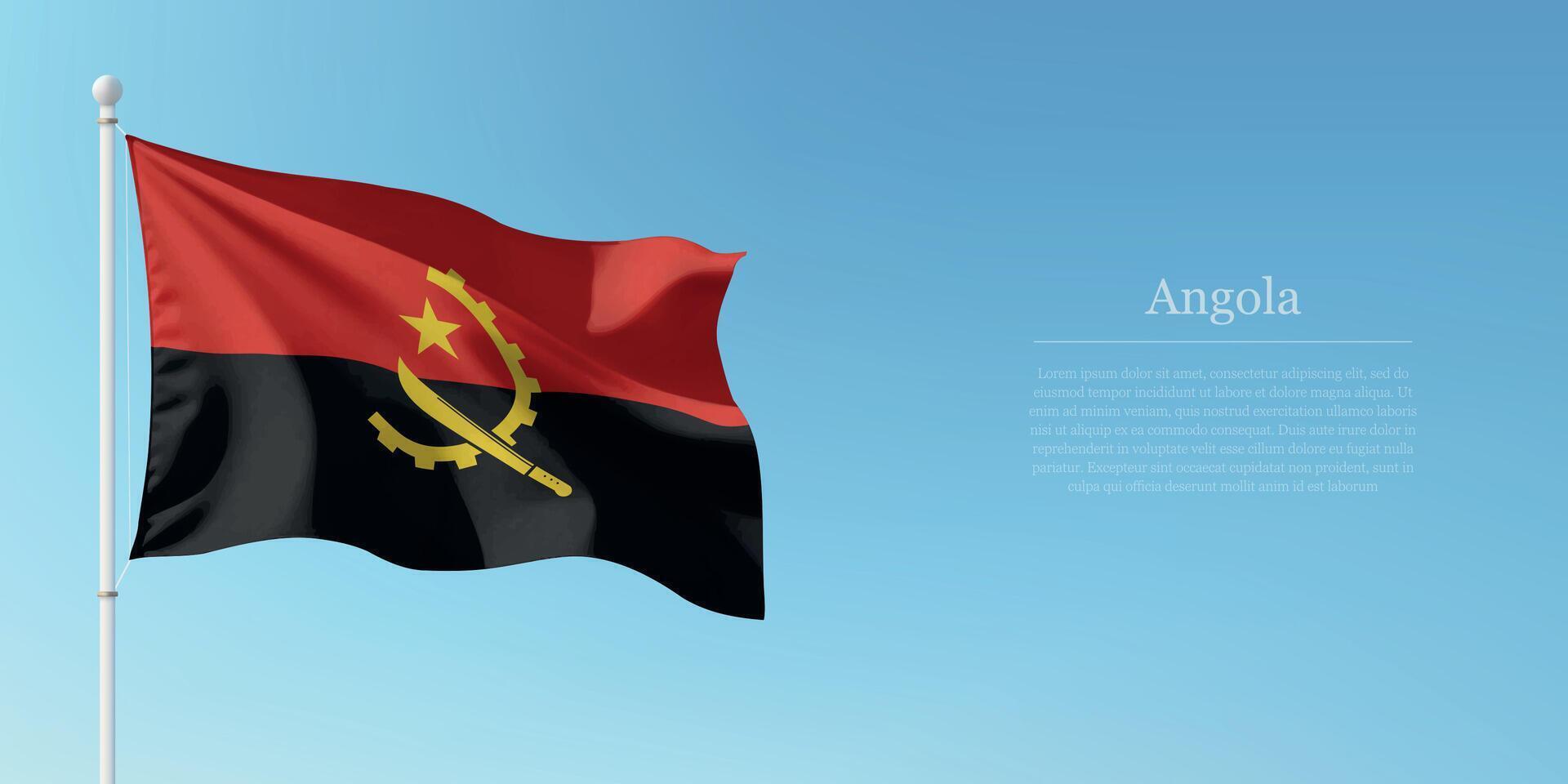 Waving Flag of Angola Against Clear Blue Sky Copyspace vector