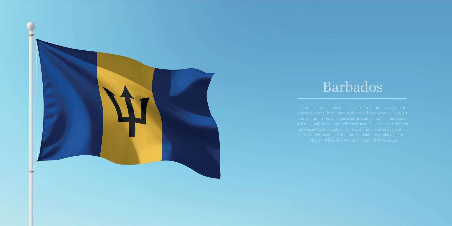 Waving Flag of Barbados Against Clear Blue Sky Copyspace vector