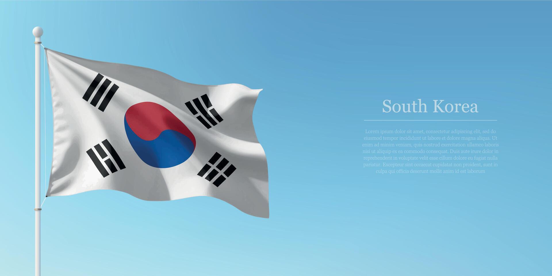 Waving Flag of South Korea Against Clear Blue Sky Copyspace vector