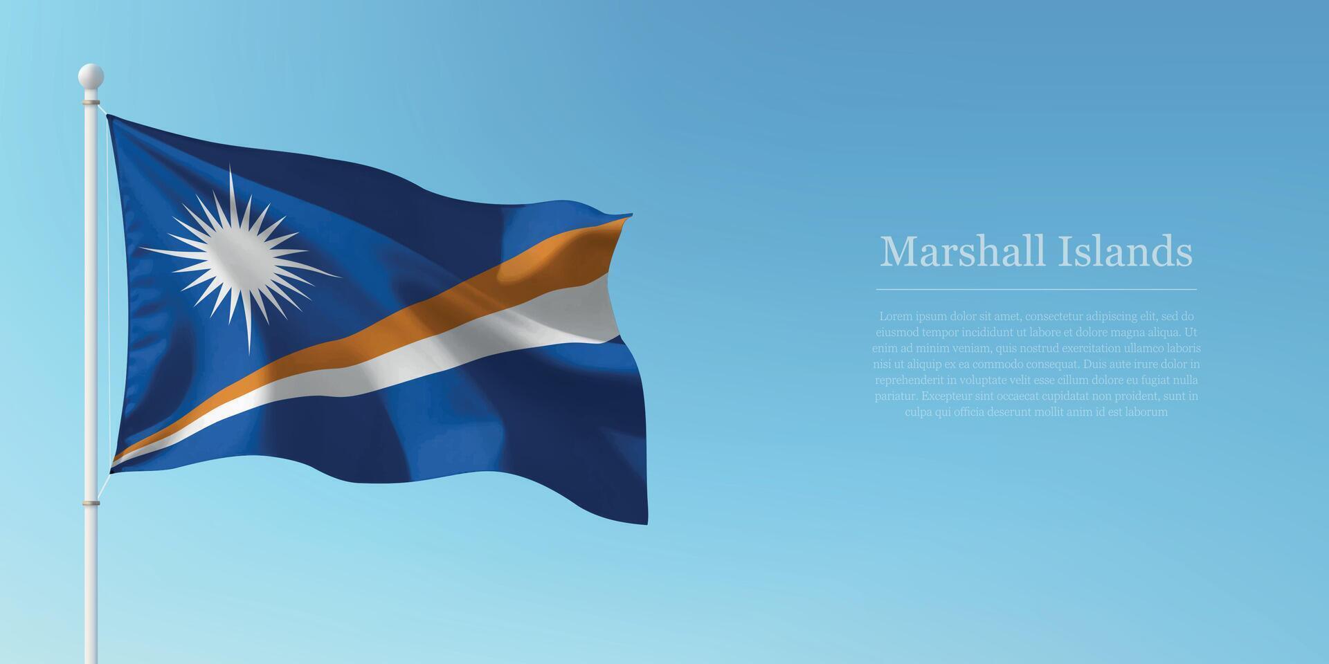 Waving Flag of Marshall Islands Against Clear Blue Sky Copyspace vector
