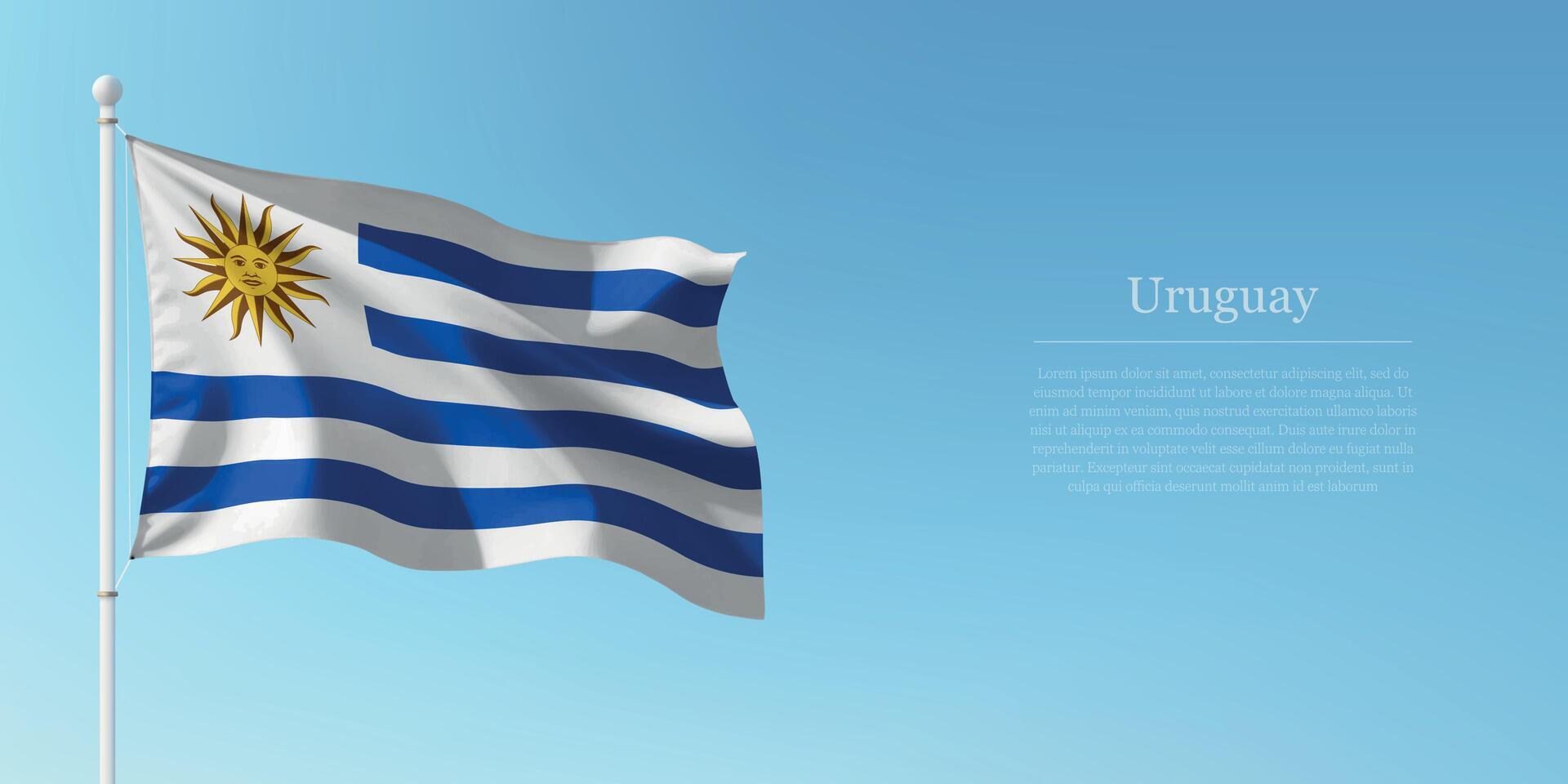 Waving Flag of Uruguay Against Clear Blue Sky Copyspace vector