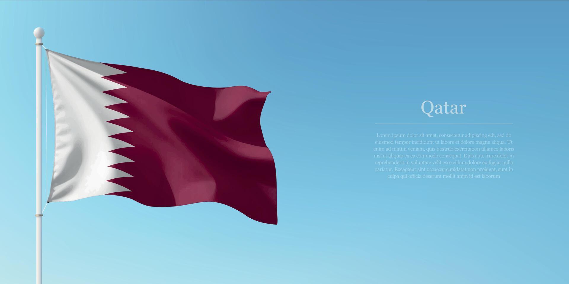 Waving Flag of Qatar Against Clear Blue Sky Copyspace vector