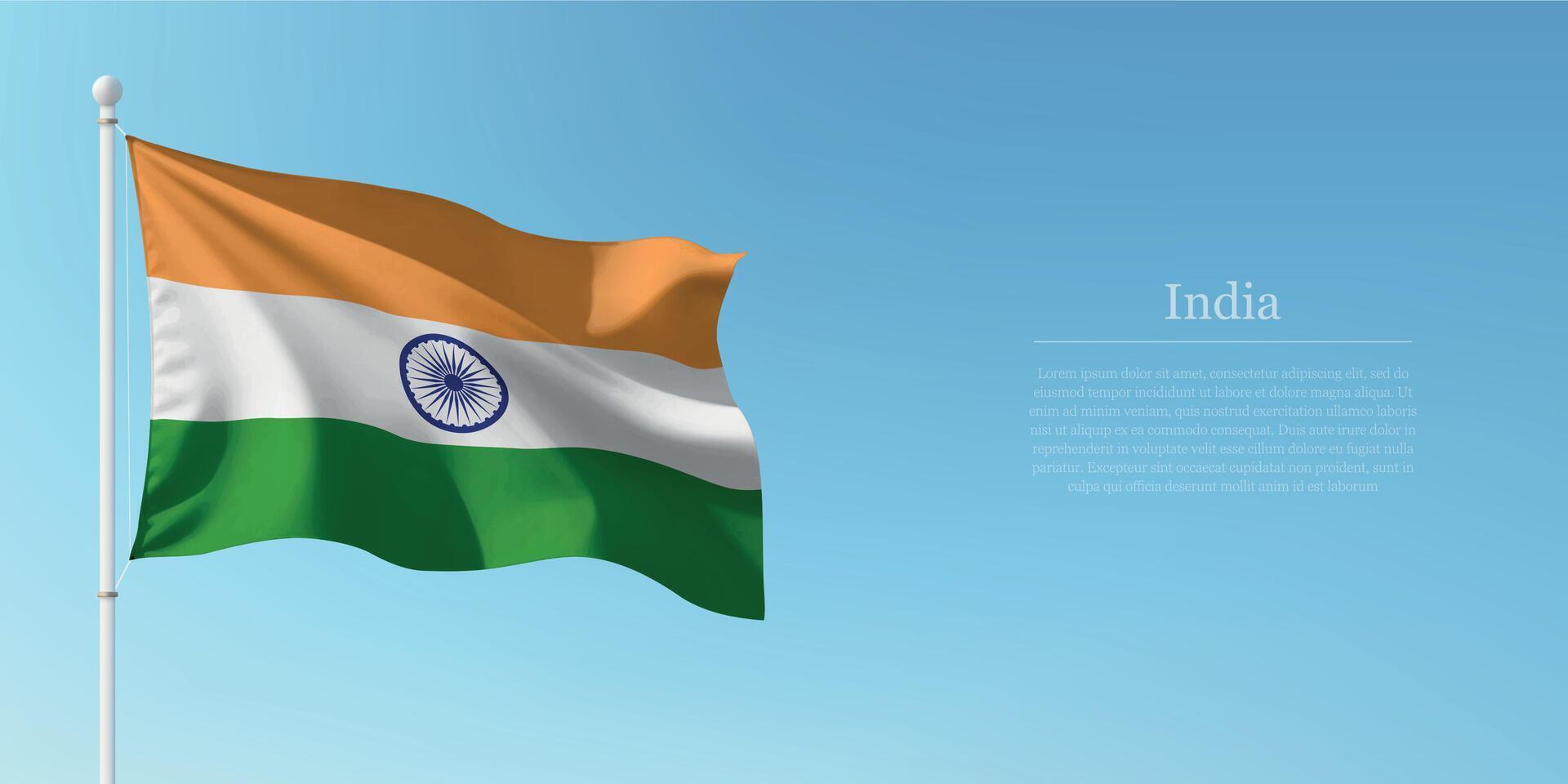 Waving Flag of India Against Clear Blue Sky Copyspace vector