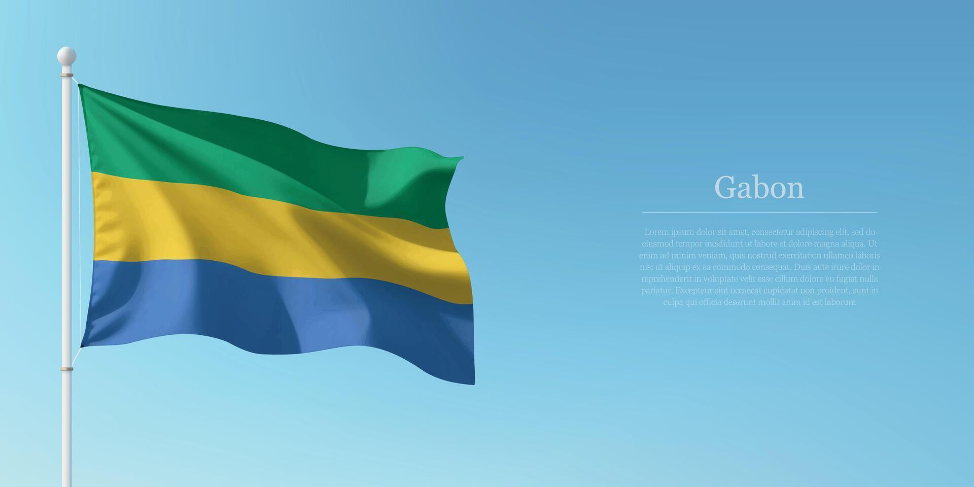 Waving Flag of Gabon Against Clear Blue Sky Copyspace vector