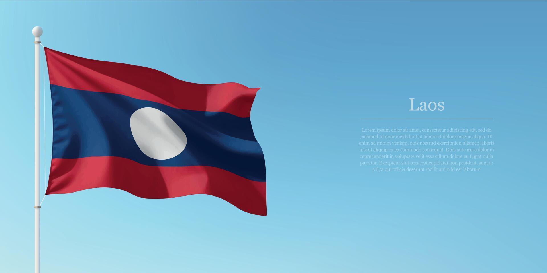 Waving Flag of Laos Against Clear Blue Sky Copyspace vector