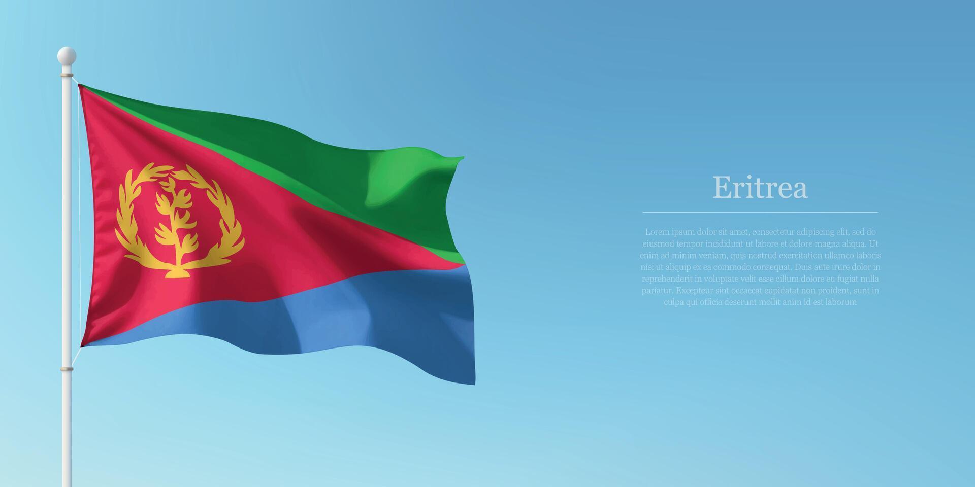 Waving Flag of Eritrea Against Clear Blue Sky Copyspace vector