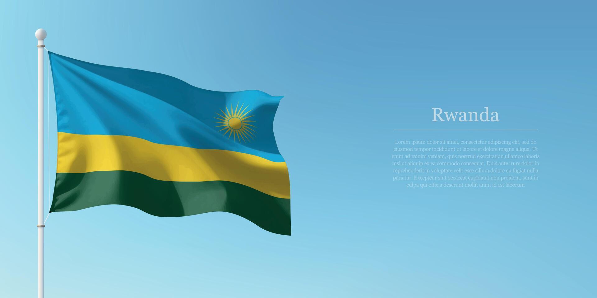 Waving Flag of Rwanda Against Clear Blue Sky Copyspace vector