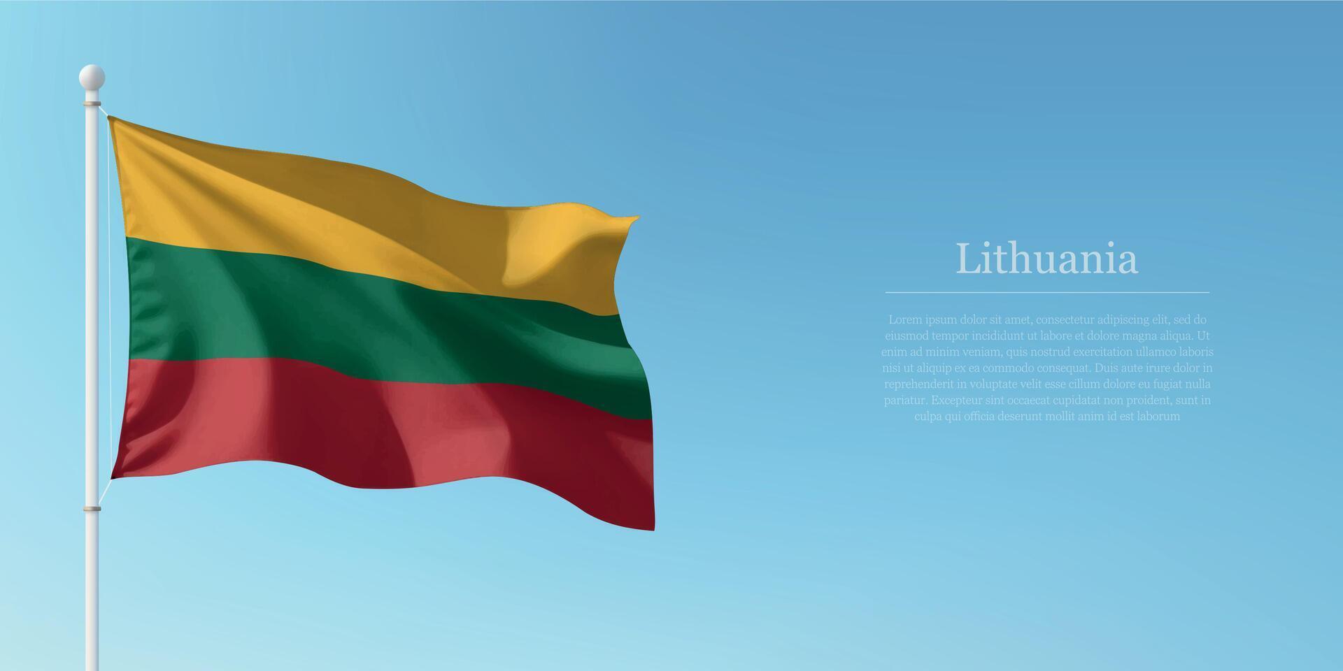 Waving Flag of Lithuania Against Clear Blue Sky Copyspace vector