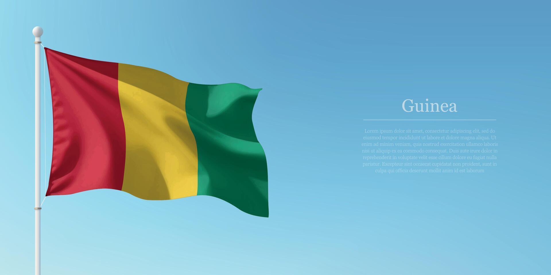 Waving Flag of Guinea Against Clear Blue Sky Copyspace vector