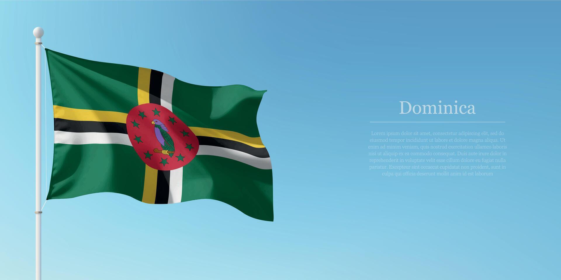Waving Flag of Dominica Against Clear Blue Sky Copyspace vector