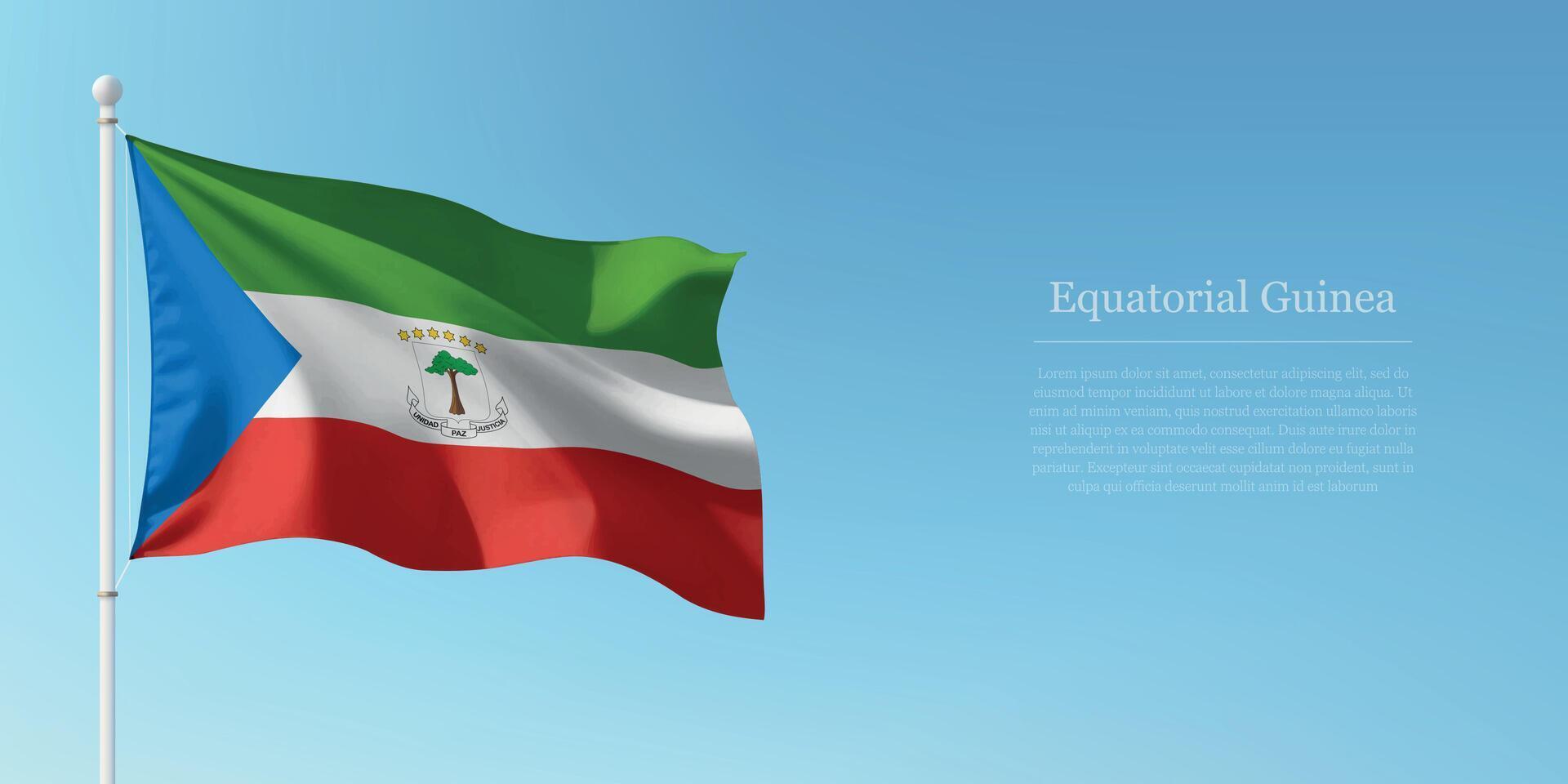 Waving Flag of Equatorial Guinea Against Clear Blue Sky Copyspace vector