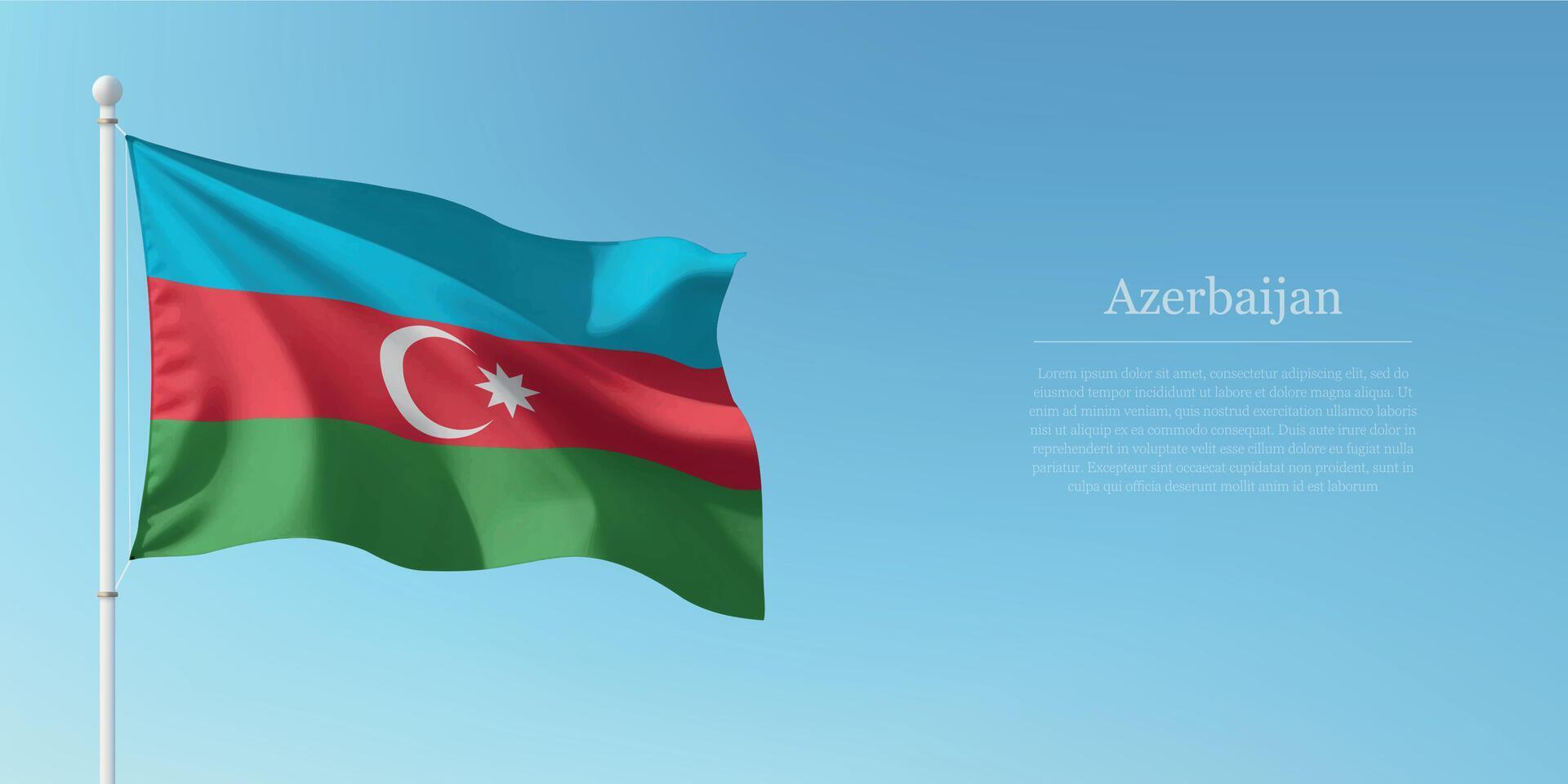 Waving Flag of Azerbaijan Against Clear Blue Sky Copyspace vector