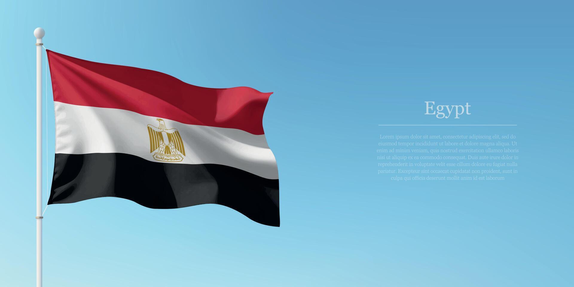 Waving Flag of Egypt Against Clear Blue Sky Copyspace vector