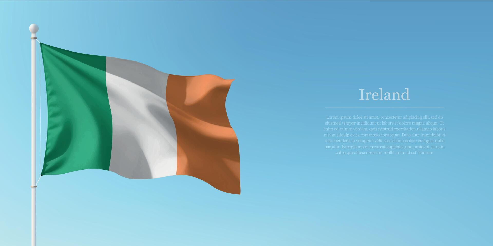Waving Flag of Ireland Against Clear Blue Sky Copyspace vector