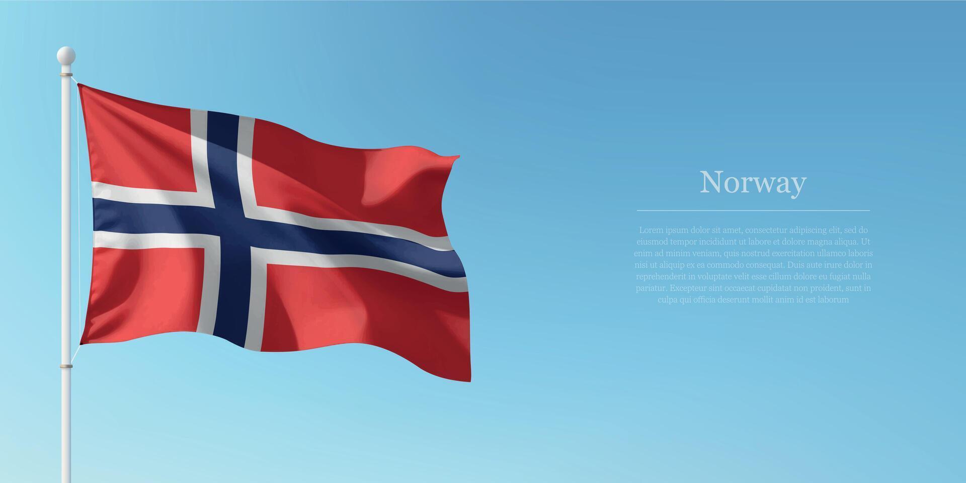 Waving Flag of Norway Against Clear Blue Sky Copyspace vector