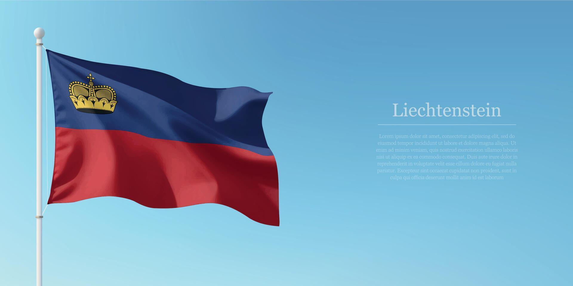 Waving Flag of Liechtenstein Against Clear Blue Sky Copyspace vector