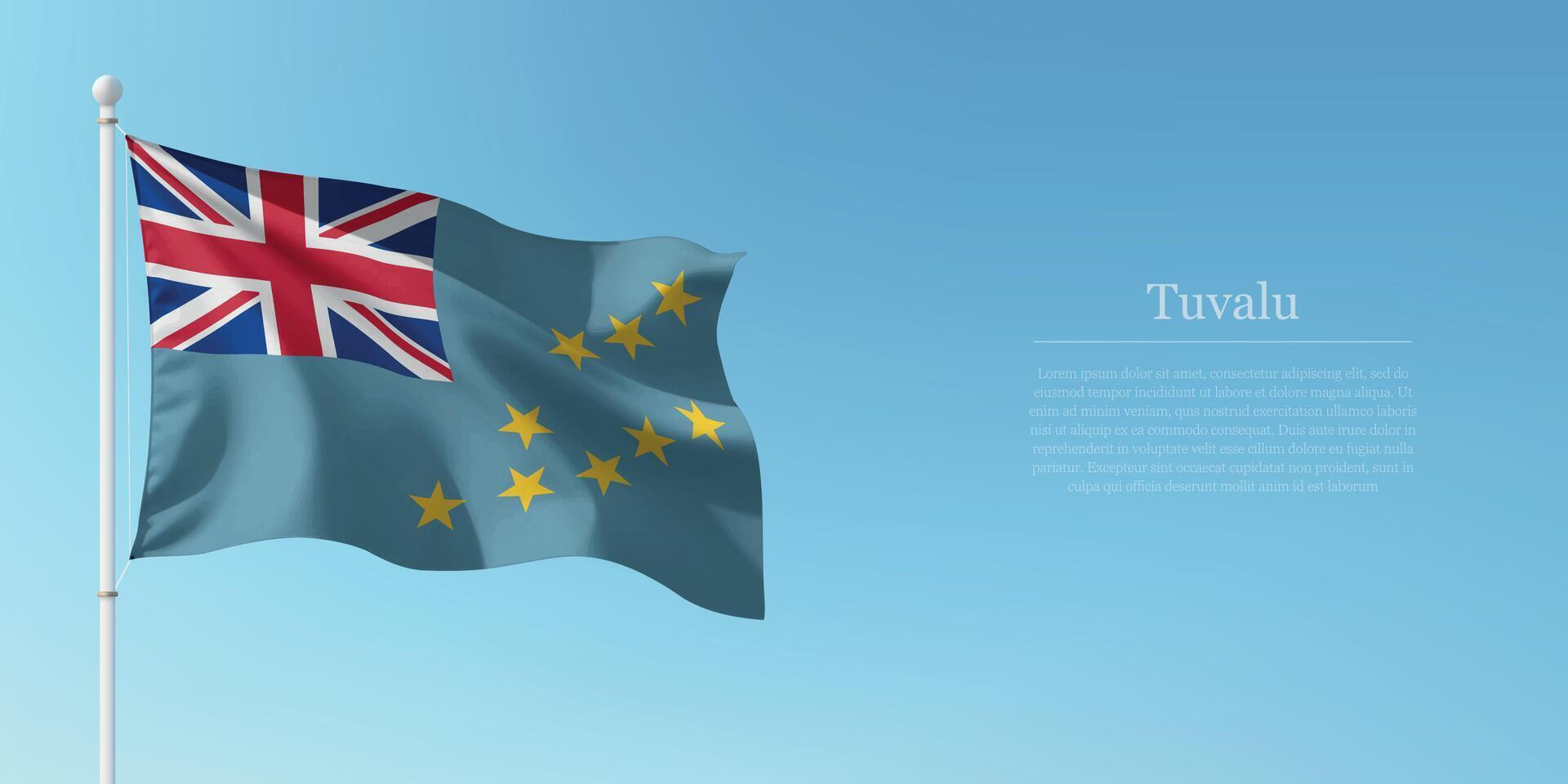 Waving Flag of Tuvalu Against Clear Blue Sky Copyspace vector