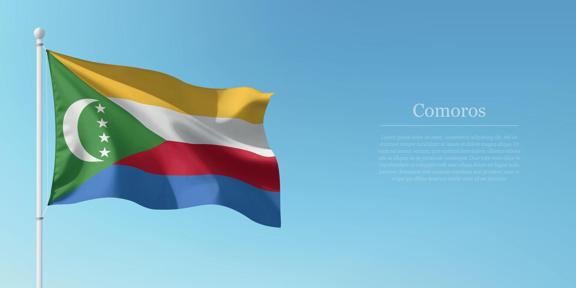Waving Flag of Comoros Against Clear Blue Sky Copyspace vector